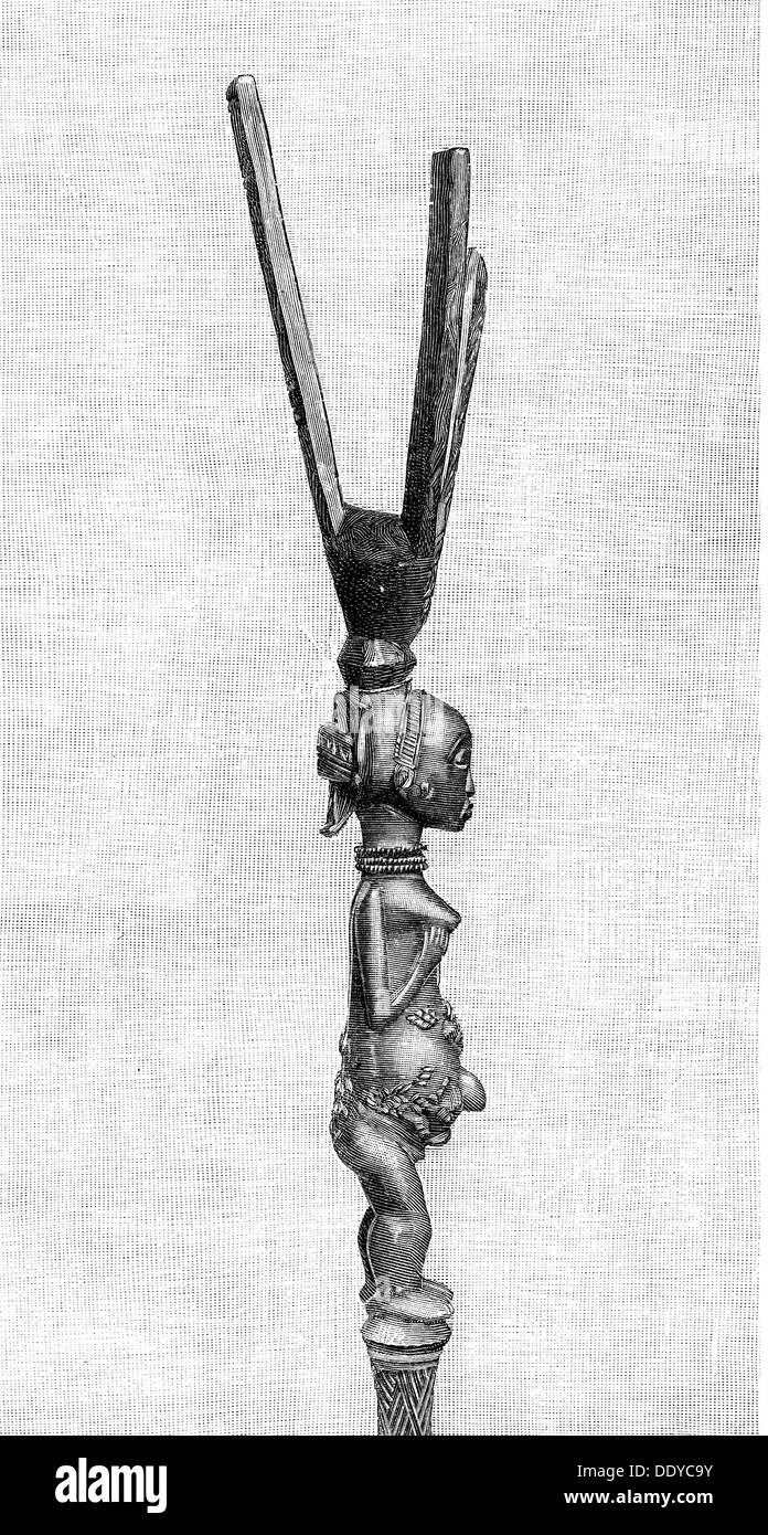 Belle arti, scultura, portadoccia con figura femminile di Uguha, legno, museo etnologico, Berlino, dopo fotografia, incisione in legno, circa 1900, diritti aggiuntivi-clearences-non disponibile Foto Stock