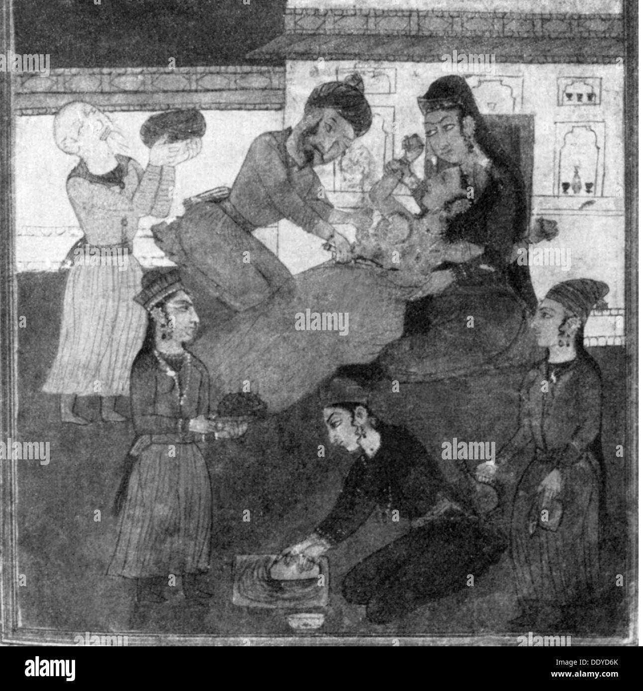 Medicina, nascita / ginecologia, nascita di Rustem di Cesarean, in miniatura, su: Ferdowsi (940 / 941 - 1020), Shahnameh, 16 / 17 ° secolo, biblioteca nazionale, Napoli, diritti aggiuntivi-clearences-non disponibile Foto Stock