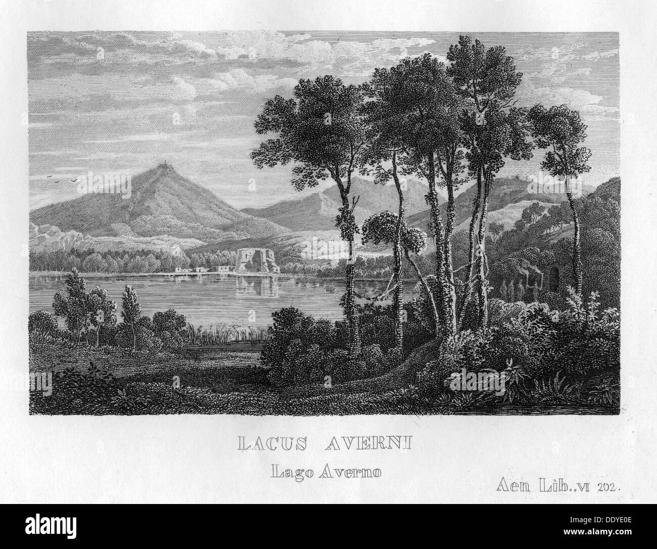 Il lago di Avernus, Campania, Italia, c1833. Artista: sconosciuto Foto Stock