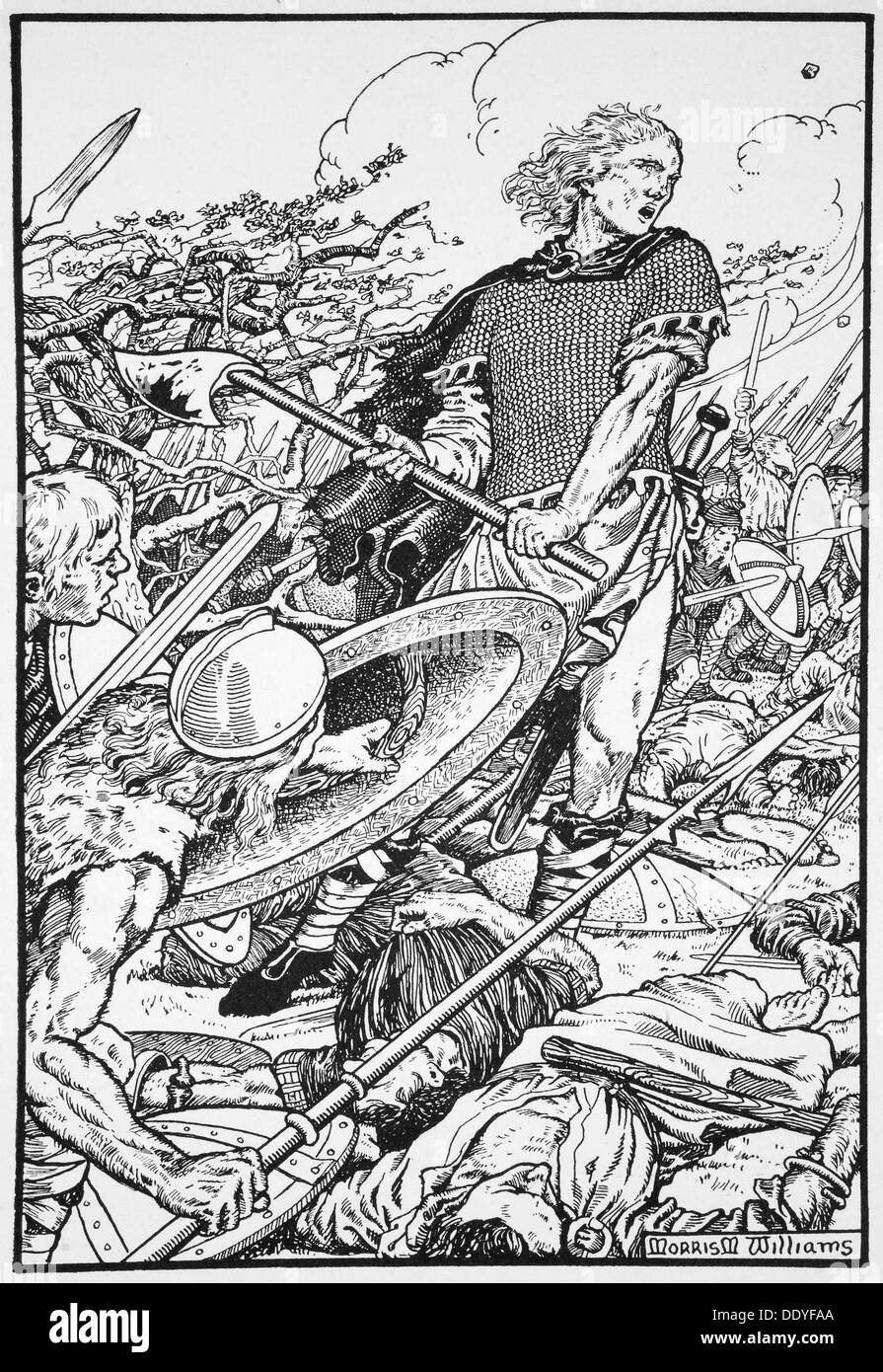 Alfredo il Grande nella battaglia di Ashdown, 871 (1913). Artista: Morris Meredith Williams Foto Stock