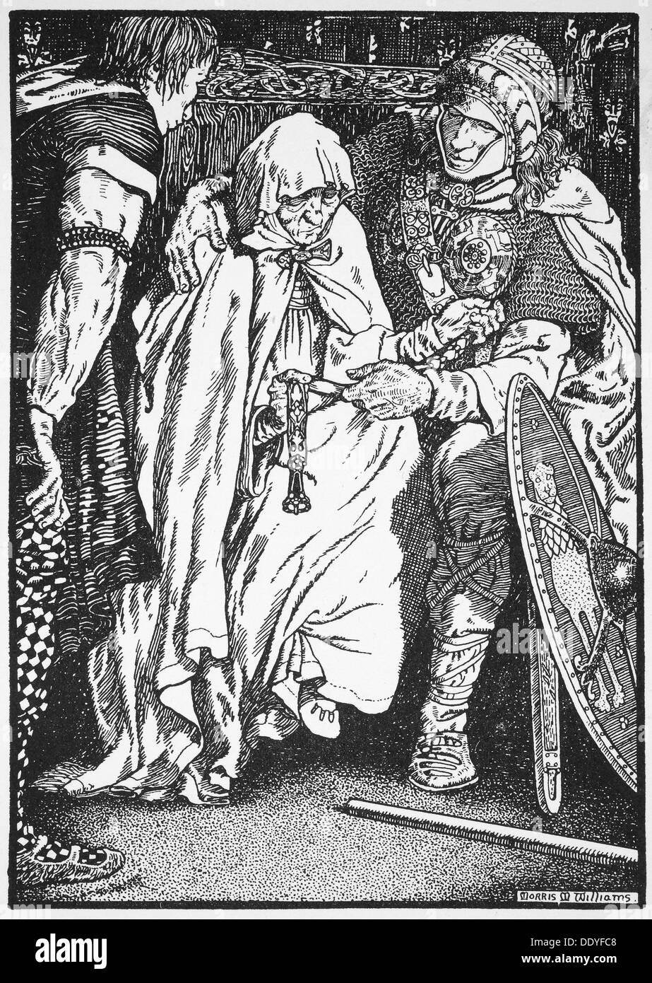 "L'OLAF ha preso la vecchia donna nelle sue braccia", decimo o undicesimo secolo (1913). Artista: Morris Meredith Williams Foto Stock
