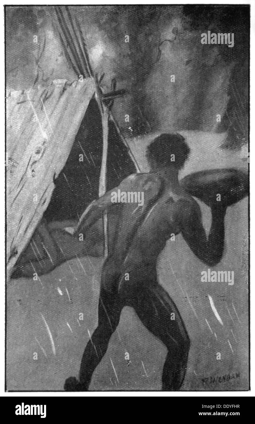 'Mirram si è insinuato silenziosamente la gunyah', 1923. Artista: Raymond Wenban Foto Stock