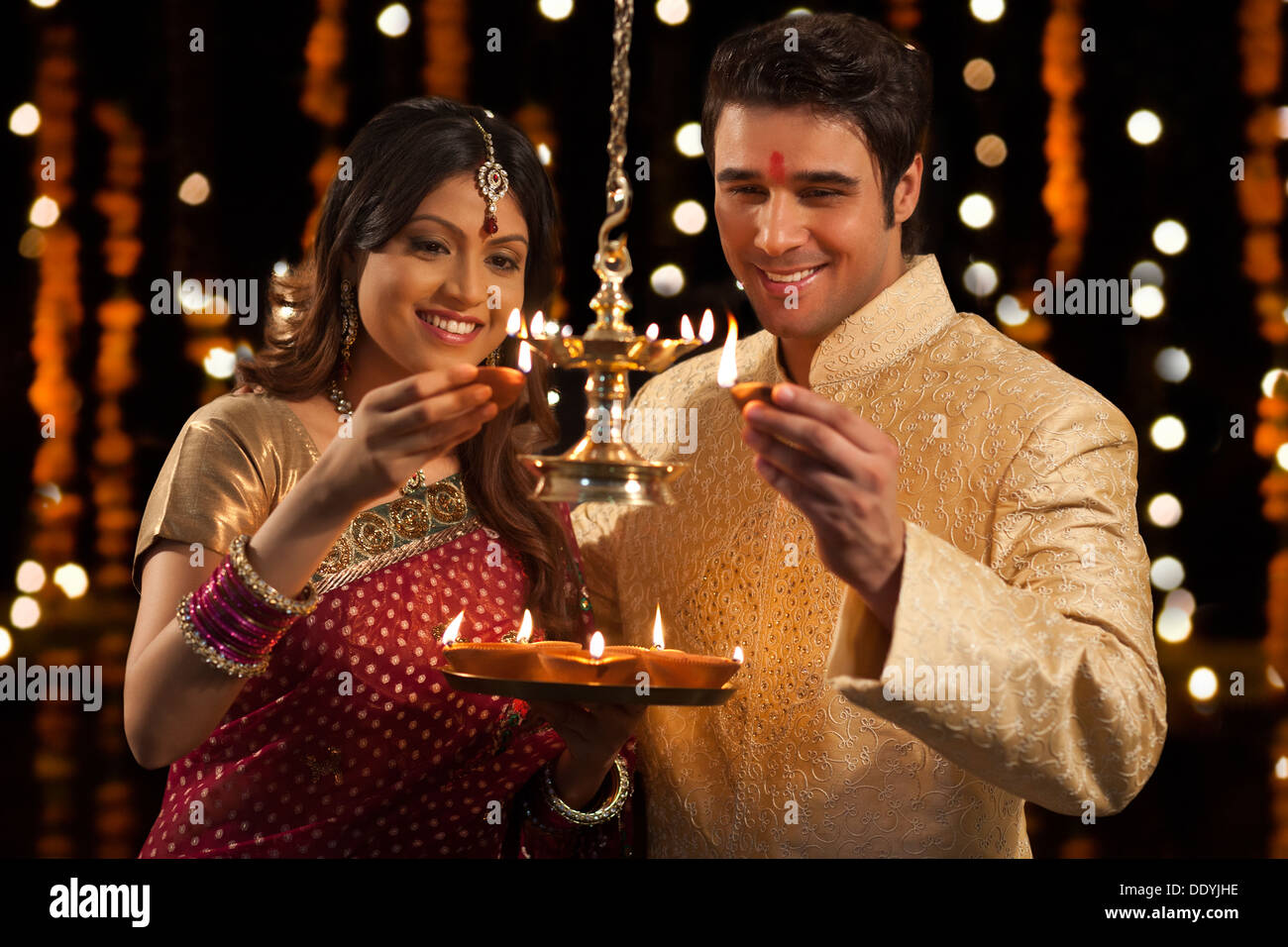 Coppia diyas illuminazione Foto Stock