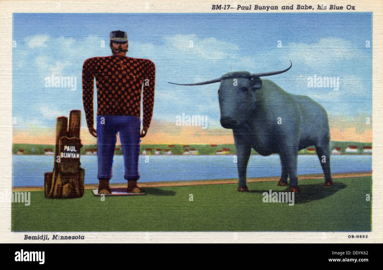 Paul Bunyan e Babe, Bemidji, Minnesota, USA, 1940. Artista: sconosciuto Foto Stock