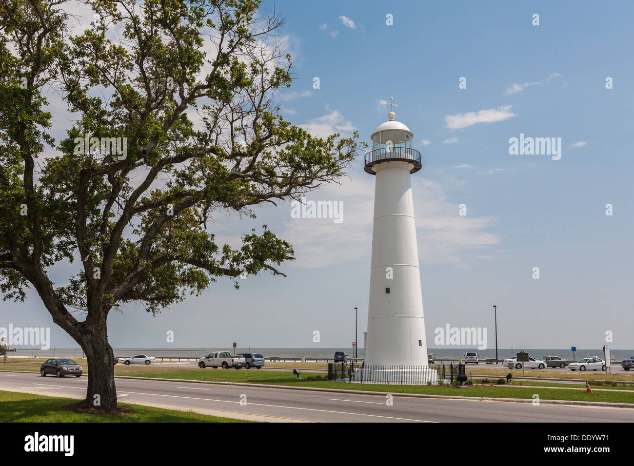 Biloxi Lighthouse sull'Autostrada 90 sul Golfo del Messico in Biloxi Mississippi Foto Stock