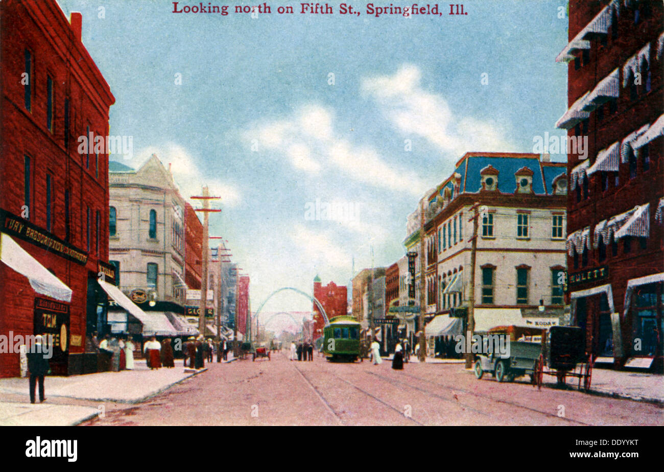 Guardando a Nord sulla Quinta Strada, Springfield, Illinois, Stati Uniti d'America, c1910s(?). Artista: sconosciuto Foto Stock