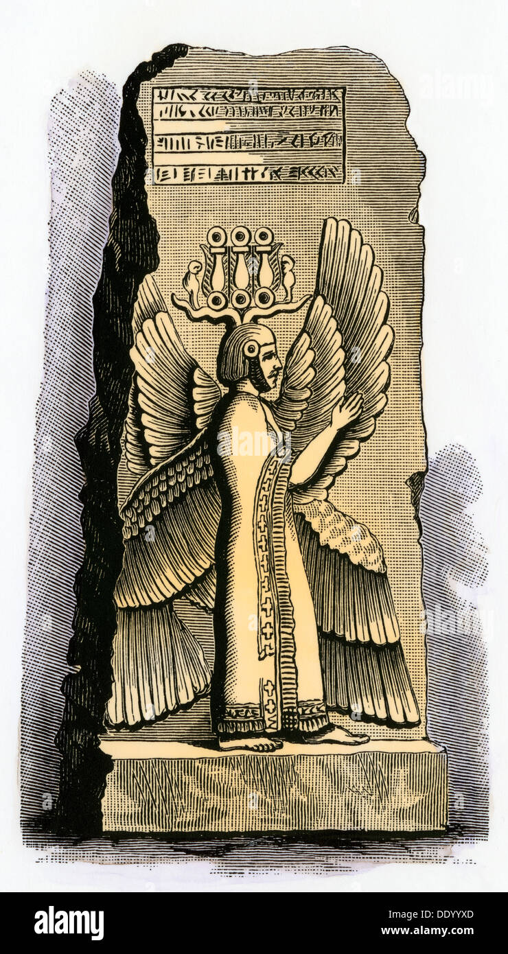 Il bassorilievo di Ciro II, re di antica Persia. Colorate a mano la xilografia Foto Stock