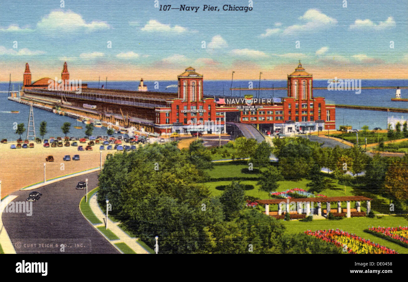 Il Navy Pier, Chicago, Illinois, USA, 1941. Artista: sconosciuto Foto Stock