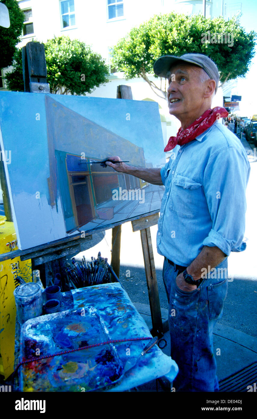 La pittura dell'artista il cafe Trieste in North Beach San Francisco Foto Stock