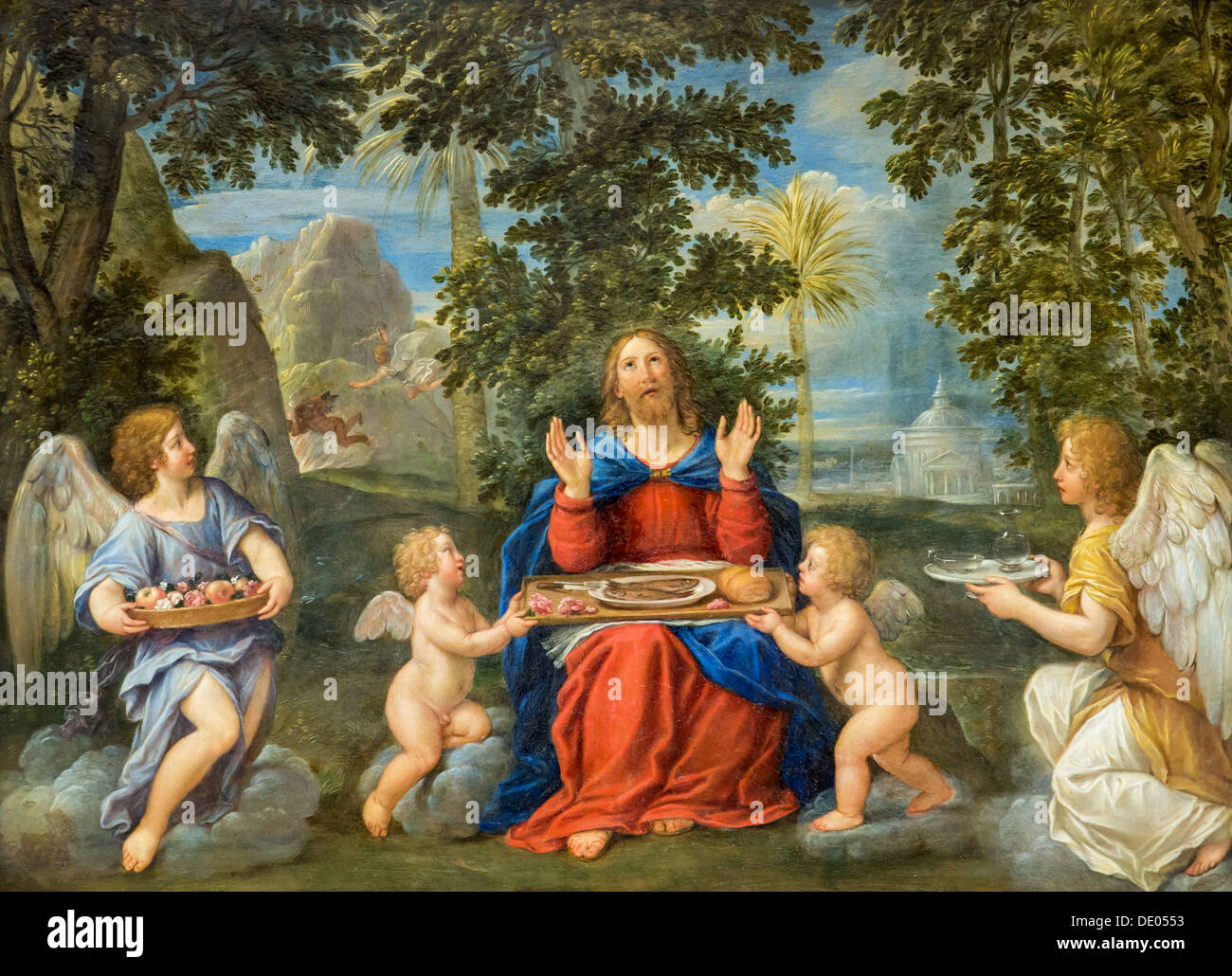 Xvii secolo - Gesù Cristo è servita dall'angelo, 1630 - Francesco Albani Philippe Sauvan-Magnet / Museo attivo olio su tela Foto Stock
