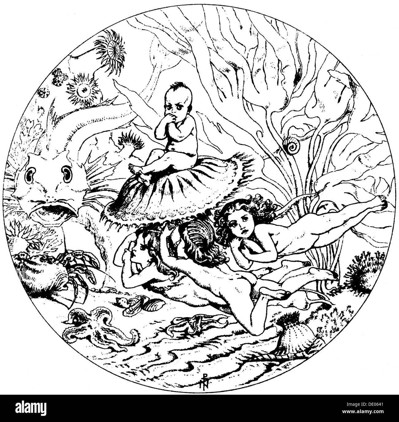 Illustrazione da favola Il Water-Babies, da Charles Kingsley, 1863. Artista: Noel Paton Foto Stock