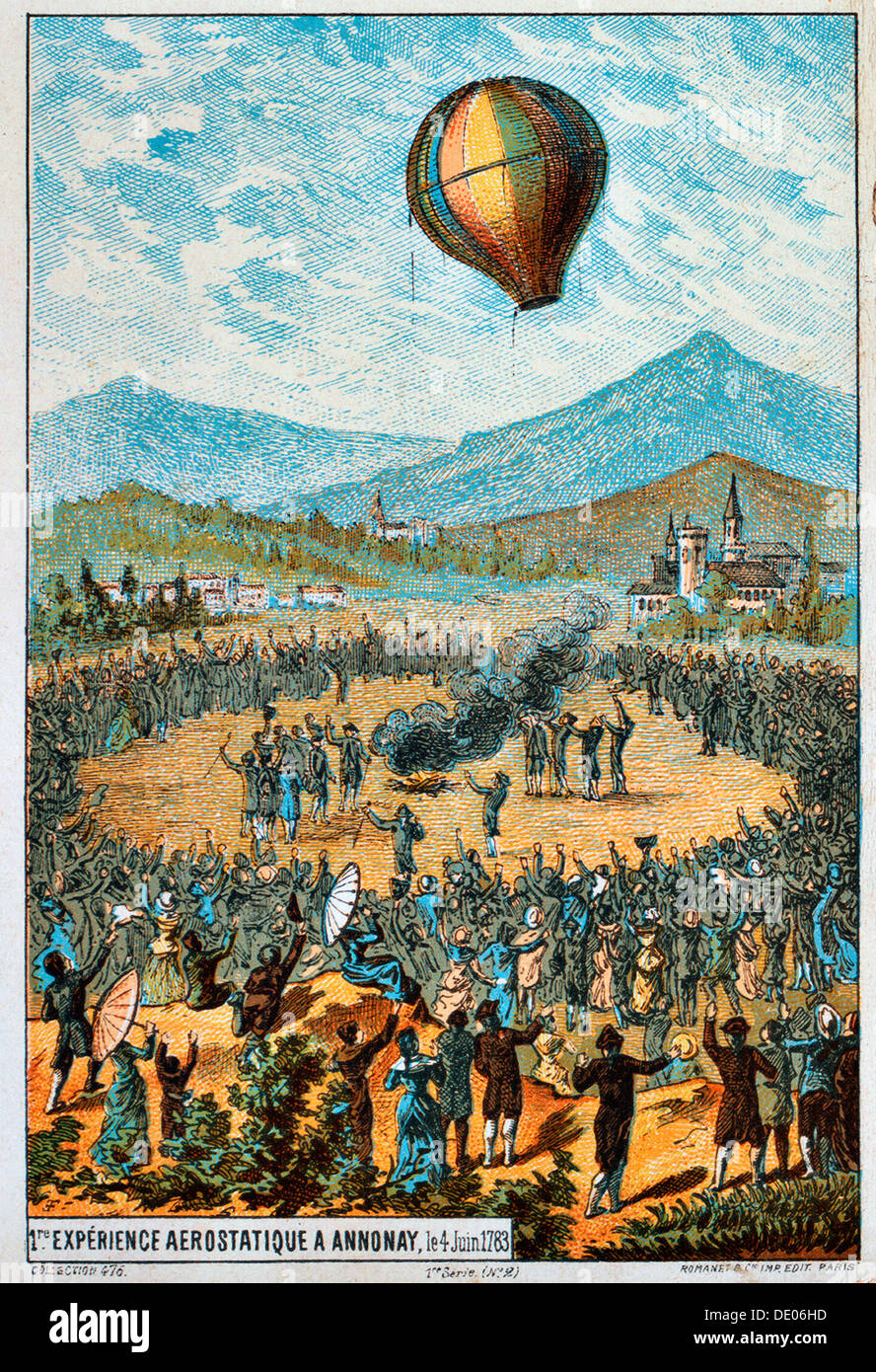 Primo volo di prova di una mongolfiera a Annonay, Francia, 4 giugno, 1783 (1890). Artista: Anon Foto Stock