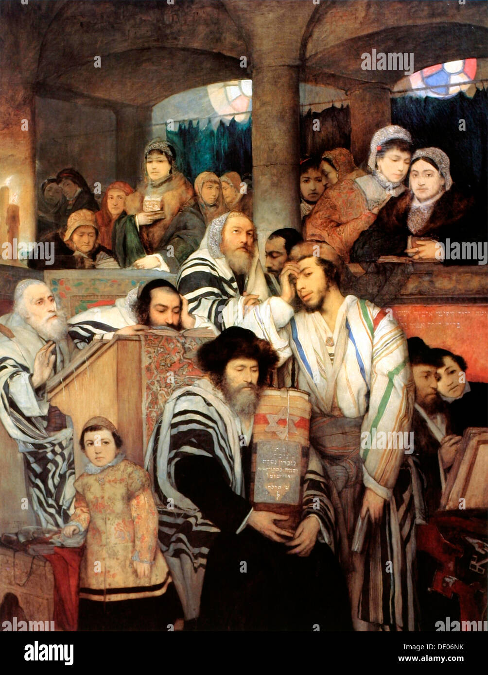 "Gli Ebrei in preghiera nella sinagoga di Yom Kippur", 1878. Artista: Maurycy Gottlieb Foto Stock