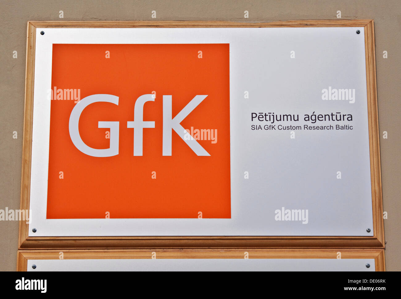 Segno, GfK, azienda di ricerche di mercato, filiale di Riga, Riga, Lettonia, Europa Foto Stock