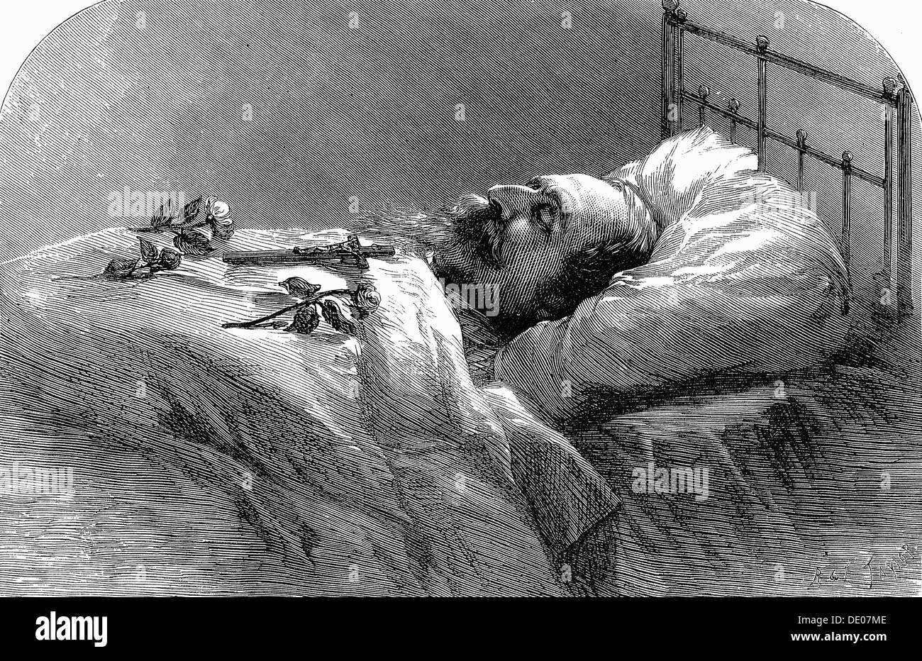 L'imperatore Napoleone III di Francia sul letto di morte, 1873. Artista: Anon Foto Stock