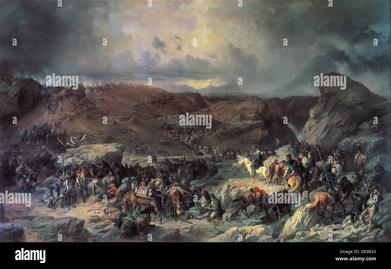 Esercito di Alexander Suvorov attraversando la galleria del Gottardo, settembre 1799 (XIX secolo). Artista: Alexander von Kotzebue Foto Stock