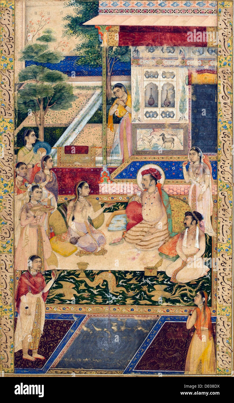 Jahangir e il Principe Khurram con Nur Jahan, c1624-1625. Artista: sconosciuto Foto Stock