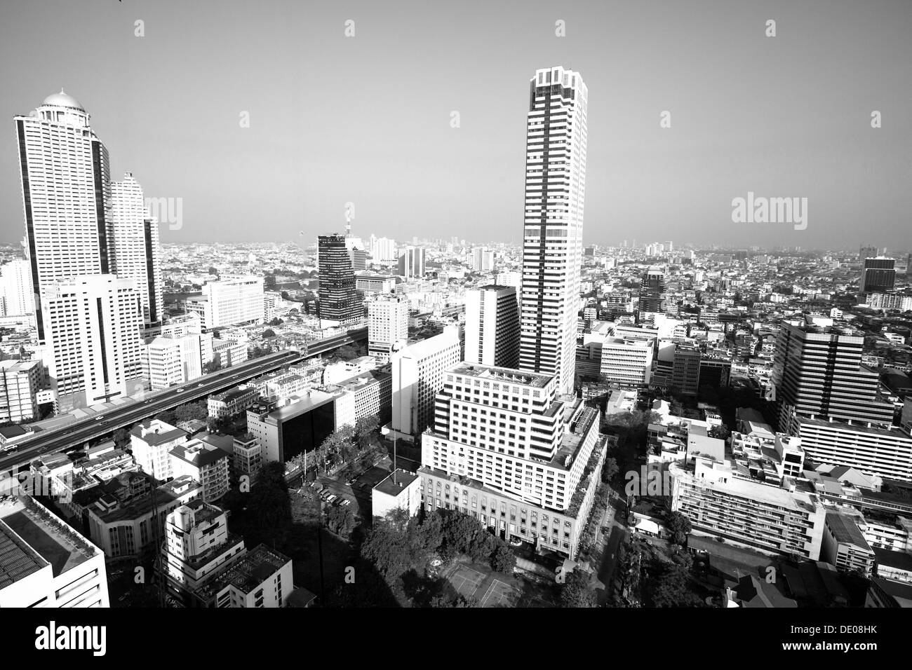 Vista panoramica di Bangkok, Thailandia, foto in bianco e nero Foto Stock