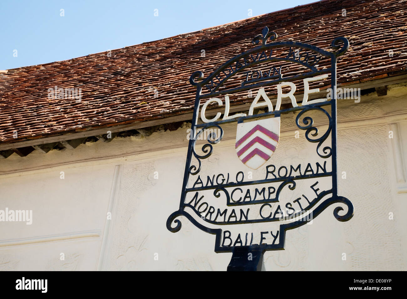 Clare town segno, la città medievale di Clare, Suffolk East Anglia England Regno Unito Foto Stock