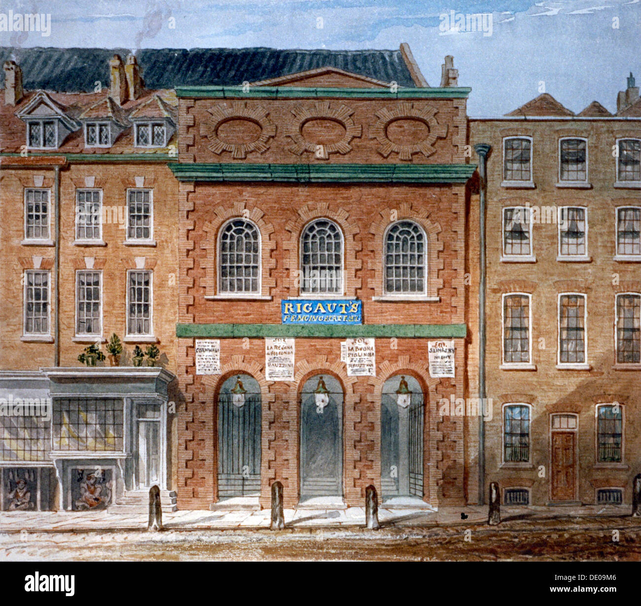 La prima Opera House (King's Theatre), Haymarket, Westminster, London, 1789. Artista: William cappone Foto Stock