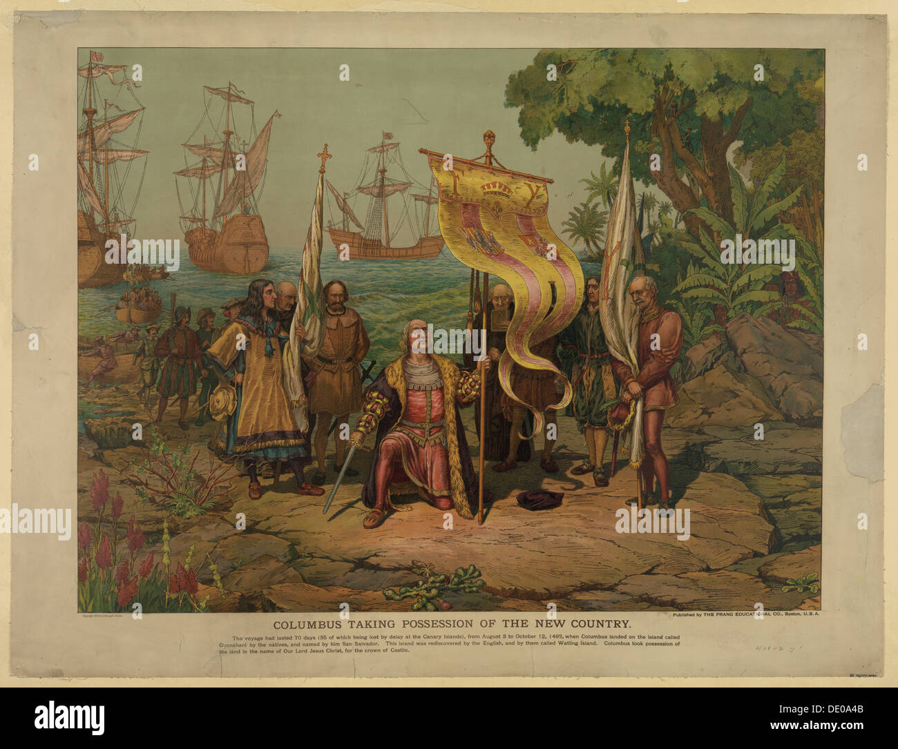 Columbus prendendo possesso del nuovo paese, 1893. Artista: Anonimo Foto Stock