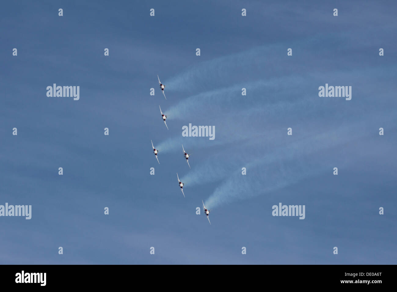 Volo di formazione della Patrouille Suisse in Northrop F-5E Tiger II, mountain-air show della Swiss Air Force a Axalp Foto Stock