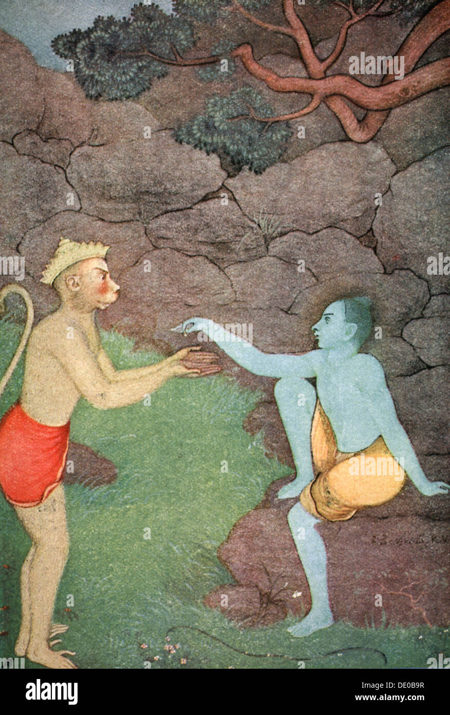 Rama inviando il suo signet-ring di Sita, 1913. Artista: K Venkatappa Foto Stock