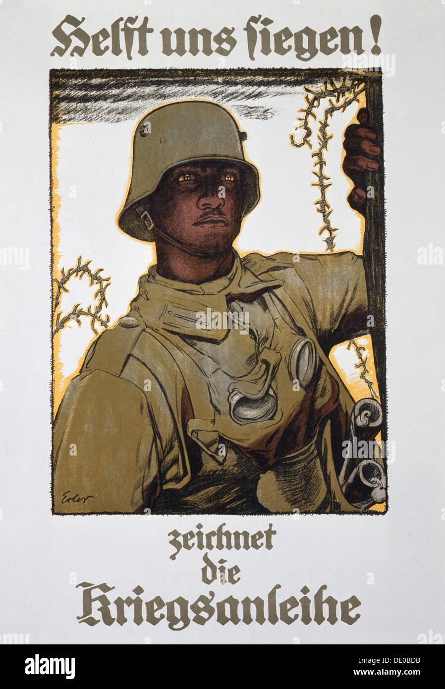 "Helft uns siegen! - Zeichnet die Kriegsanleihe', la propaganda tedesca poster, la guerra mondiale I, 1917. Artista: Fritz Erler Foto Stock