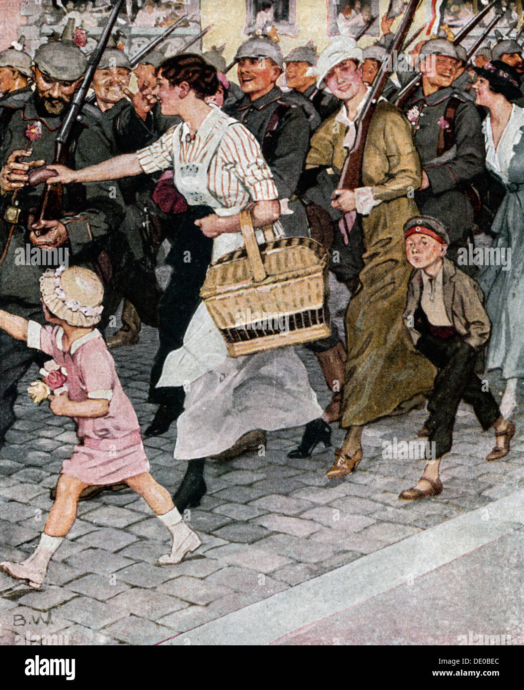 "Ausmarsch', C1914-c1918. Cartolina di propaganda. Artista del copyright deve essere cancellato nel Paese dove vi sono le licenze. Foto Stock