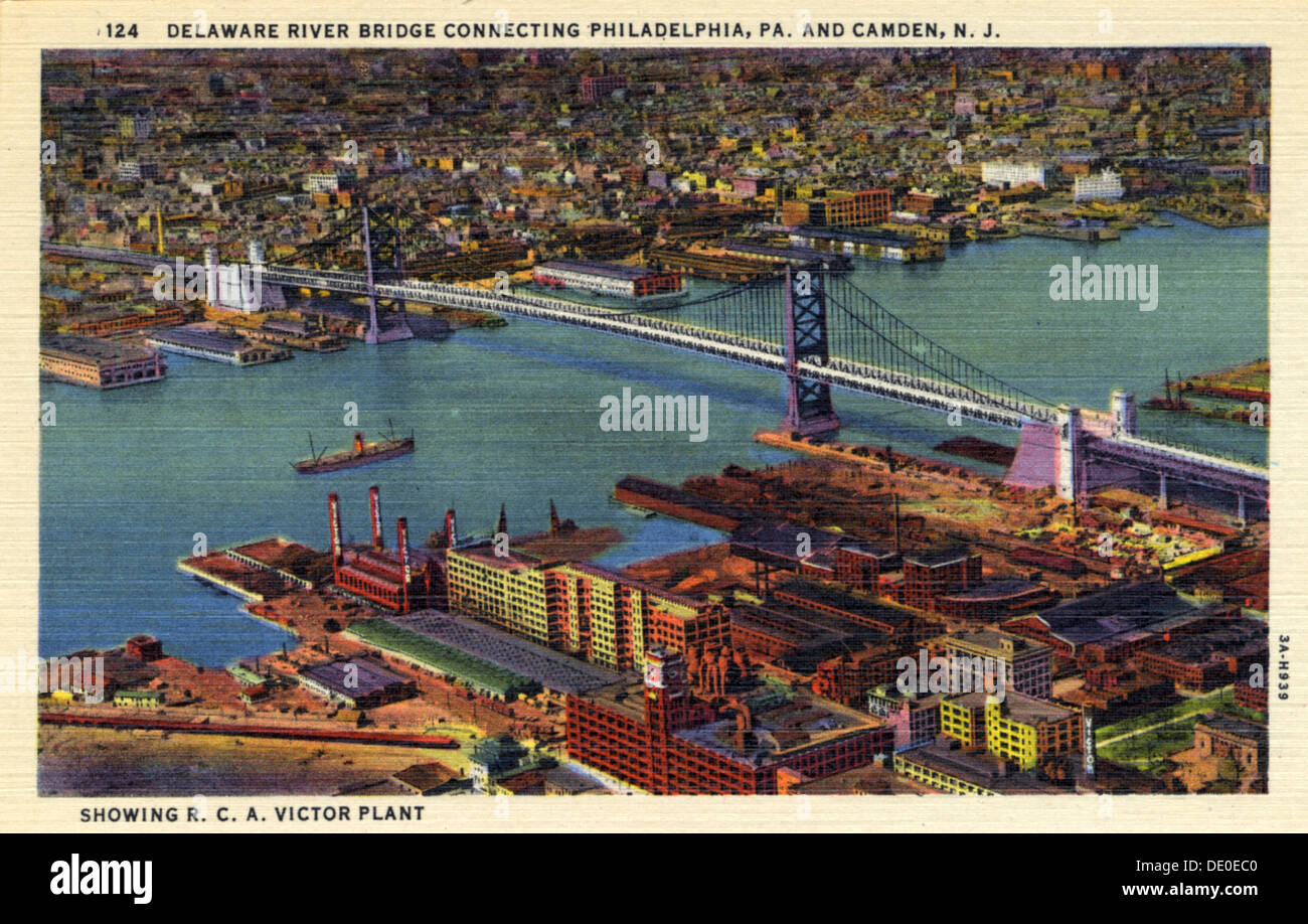 Del Fiume Delaware, ponte di collegamento della Pennsylvania e del New Jersey, Stati Uniti d'America, 1933. Artista: sconosciuto Foto Stock