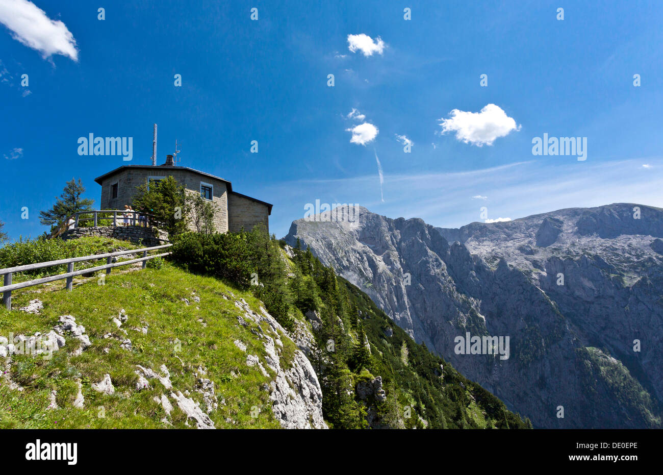 Kehlsteinhaus, noto come Eagle's Nest, nella parte anteriore del Hoher Goell montagna, 2522 m, Berchtesgadener Land di Baviera Foto Stock