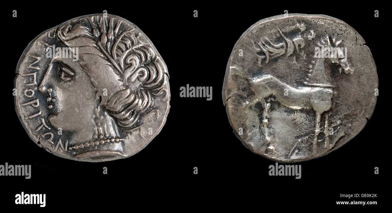 Dracma da Emporion. Complementare: Testa di Persefone, 3° cen. BC. Artista: la numismatica, monete antiche Foto Stock