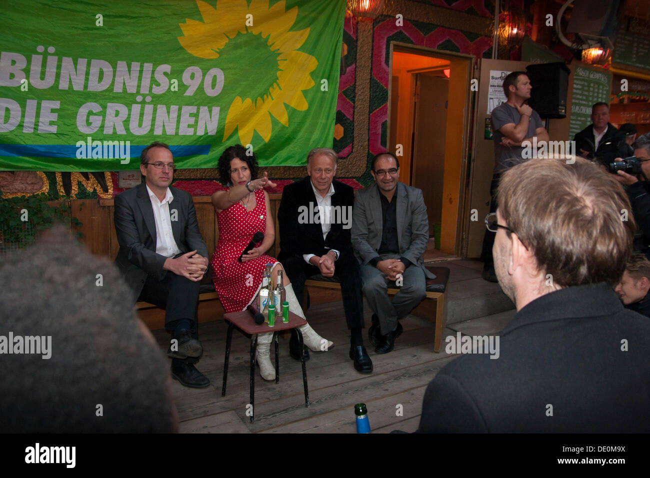 Berlino, Germania. 9 sett. 2013. Pre-elettorale del partito il Partito Verde tedesco a Mauerpark. Jürgen Trittin, Andreas Otto e Özcan Mutlu. Foto Stock