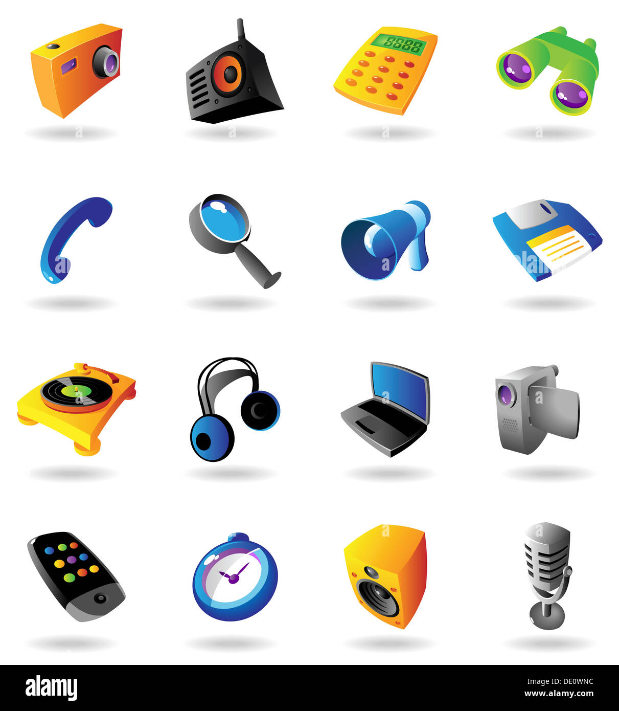 Realistiche le icone colorate impostato per vari dispositivi su sfondo bianco. Foto Stock