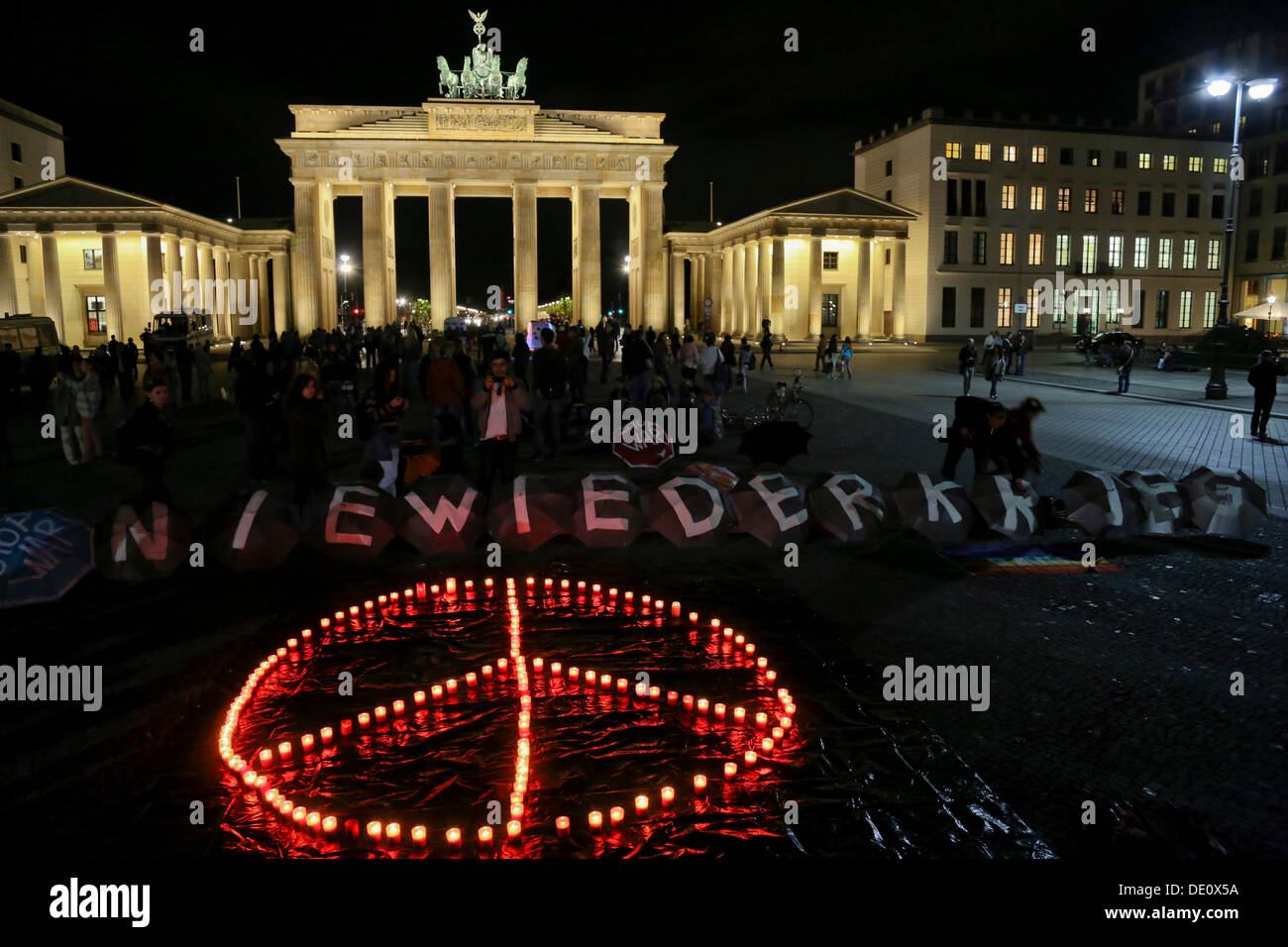Dimostrazione di pace presso la Porta di Brandeburgo, Berlino Foto Stock