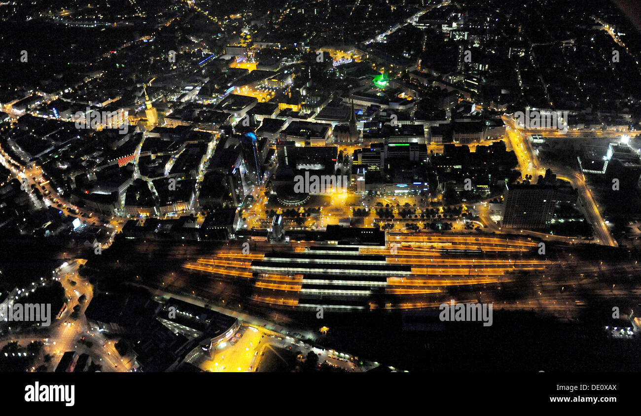Foto aerea, nel centro di Dortmund, Extraschicht 2009 festival culturali, volo notturno, Ruhrgebiet area, Renania settentrionale-Vestfalia Foto Stock
