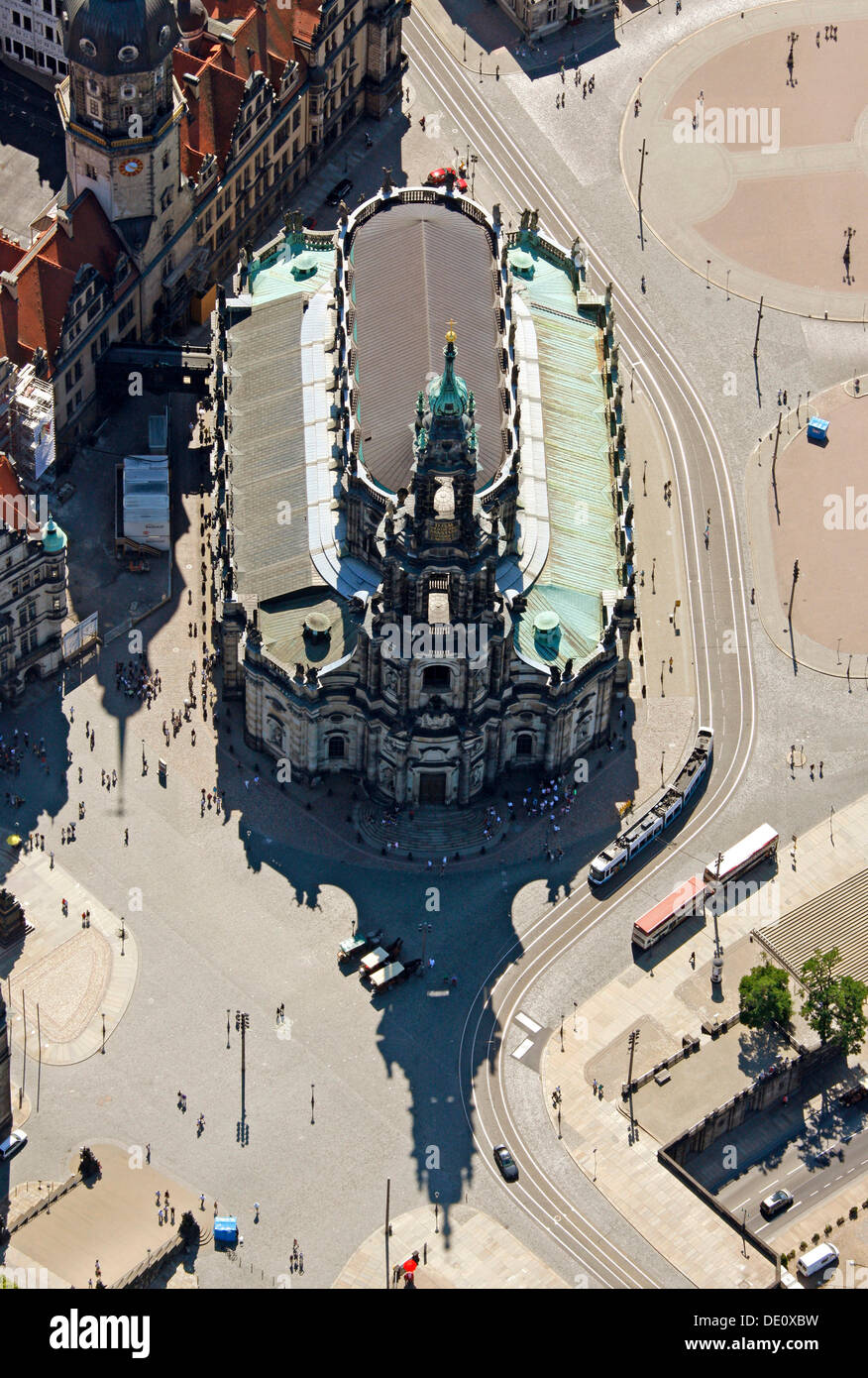 Vista aerea, Teatro dell'opera Semperoper di Dresda, Sassonia Foto Stock