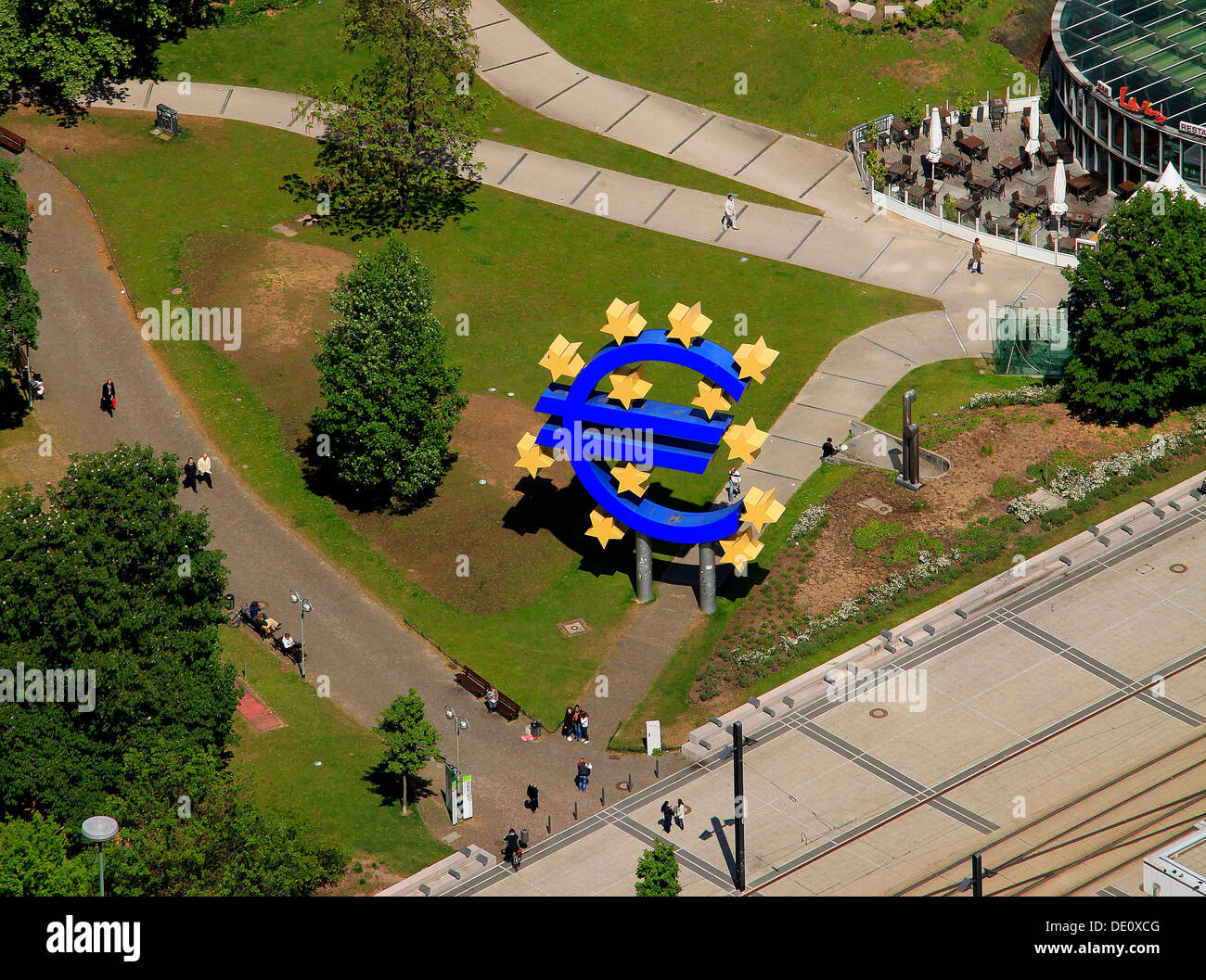 Vista aerea, euro segno, Banca centrale europea BCE, Frankfurt am Main, Hesse Foto Stock