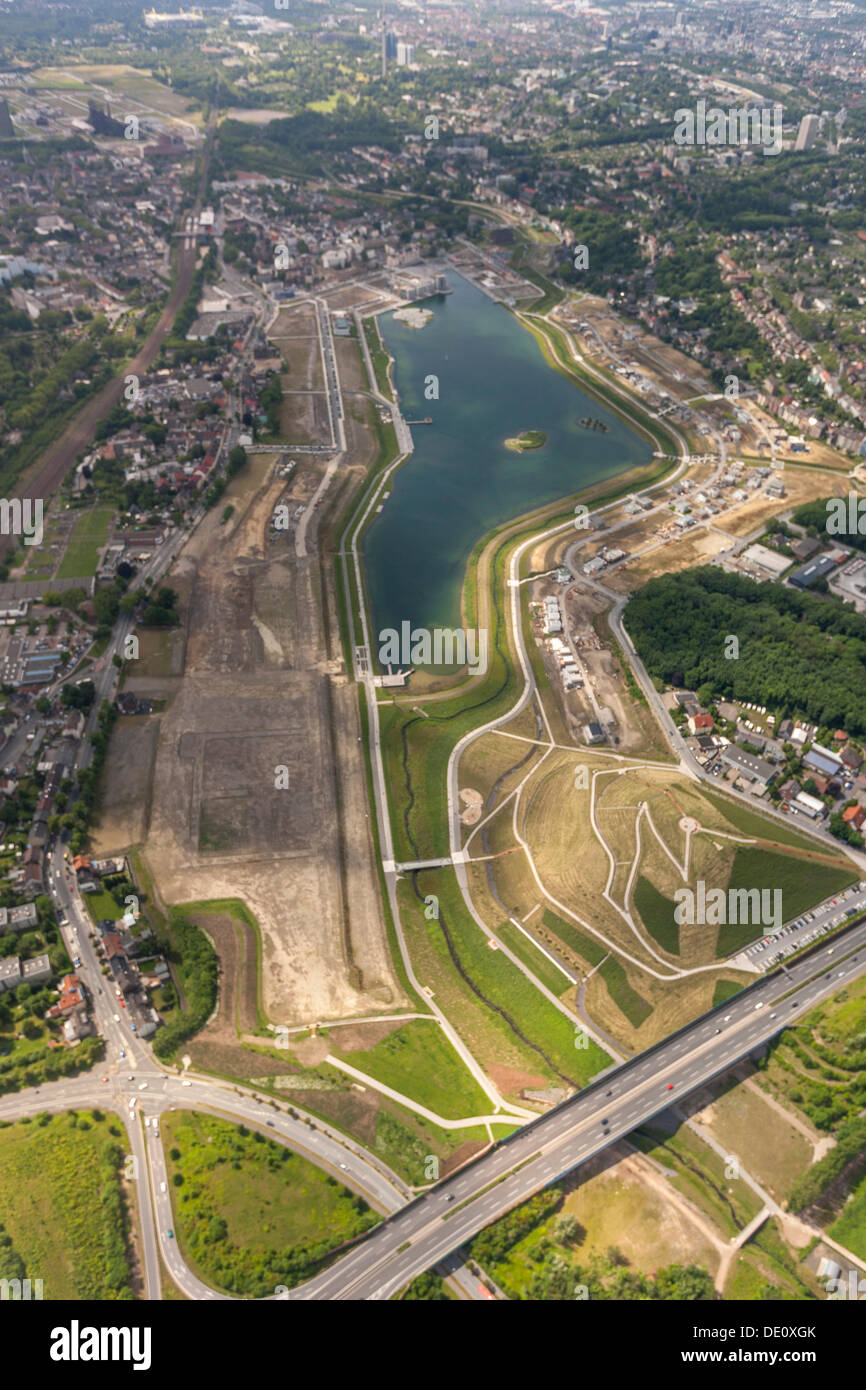 Vista aerea, Lago Phoenix-See, Hoerde, Dortmund, la zona della Ruhr, Renania settentrionale-Vestfalia Foto Stock