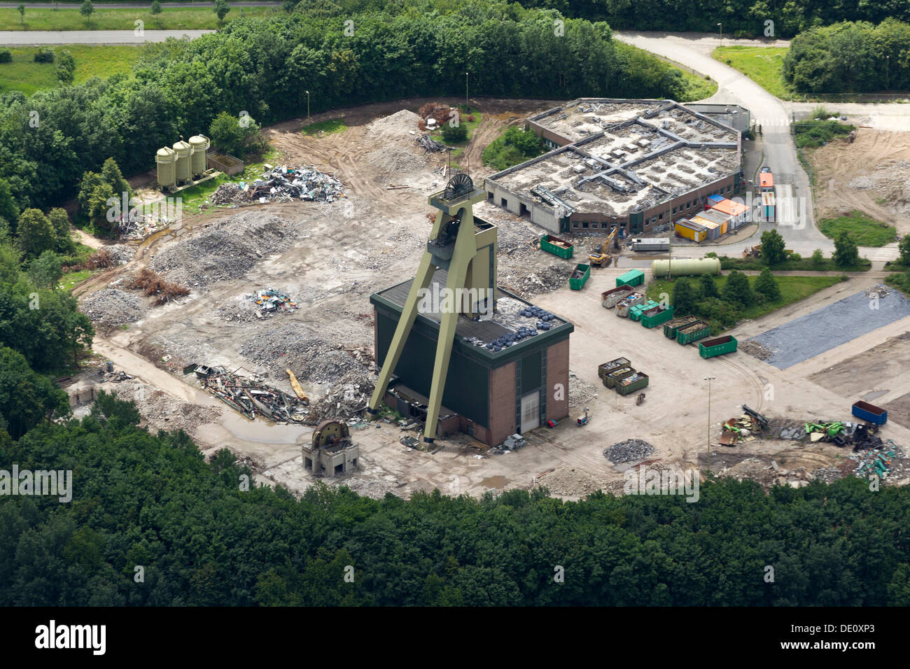 Vista aerea, ex miniera di carbone Voerde, albero di data mining, la zona della Ruhr, regione del Basso Reno, Renania settentrionale-Vestfalia Foto Stock