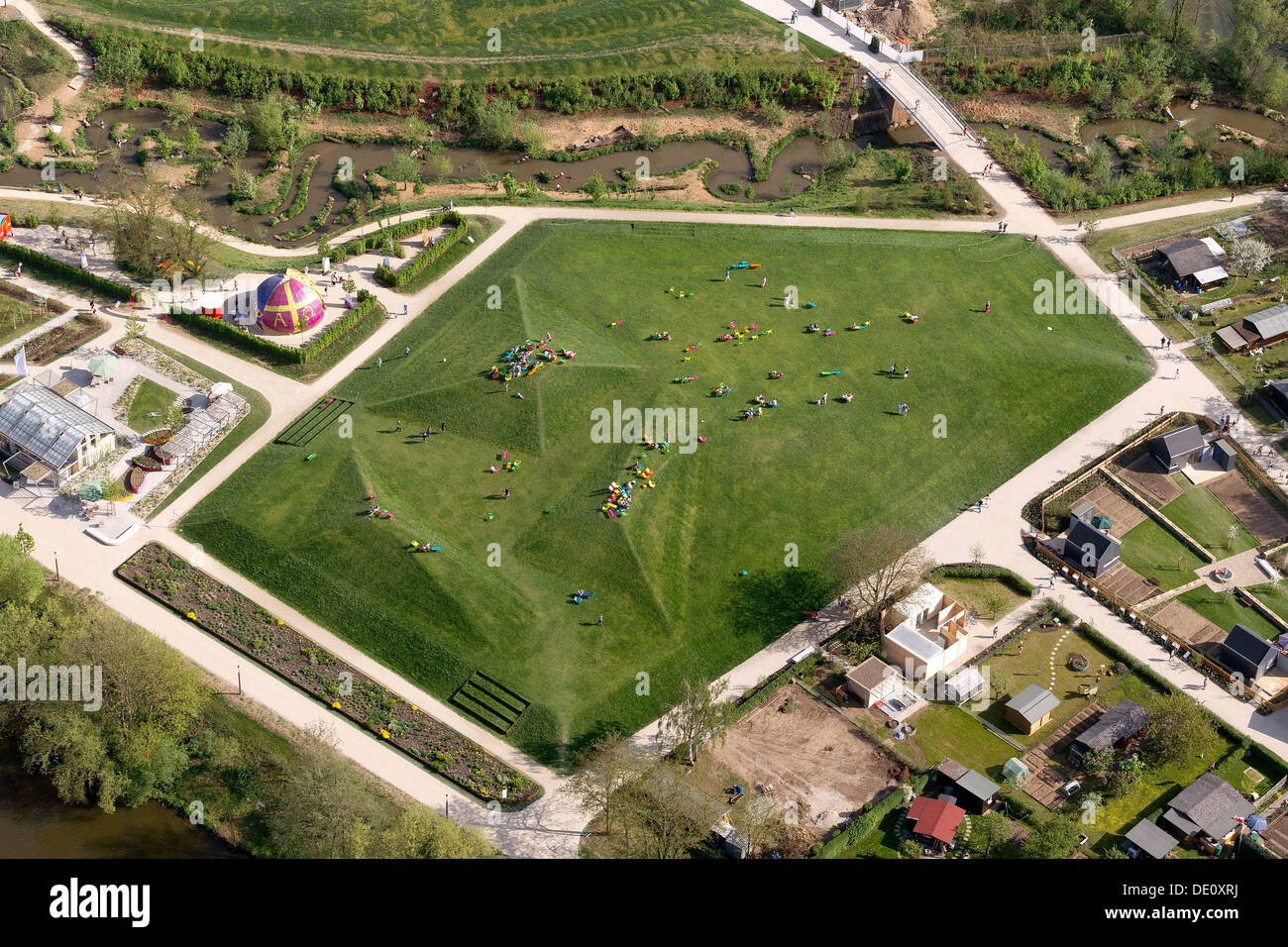 Vista aerea, Landgesgartenschau, Stato mostra orticola, Bamberg, Alta Franconia, Bavaria Foto Stock