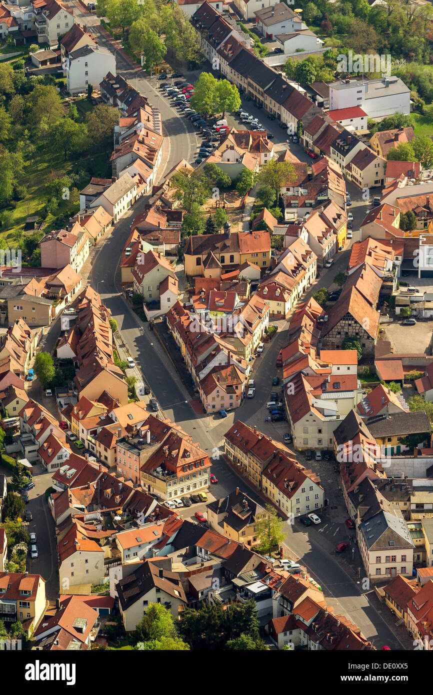 Vista aerea, storico tracciato stradale, Laurenzistrasse street e Oberer Kaulberg street, Bamberg, Alta Franconia, Bavaria Foto Stock