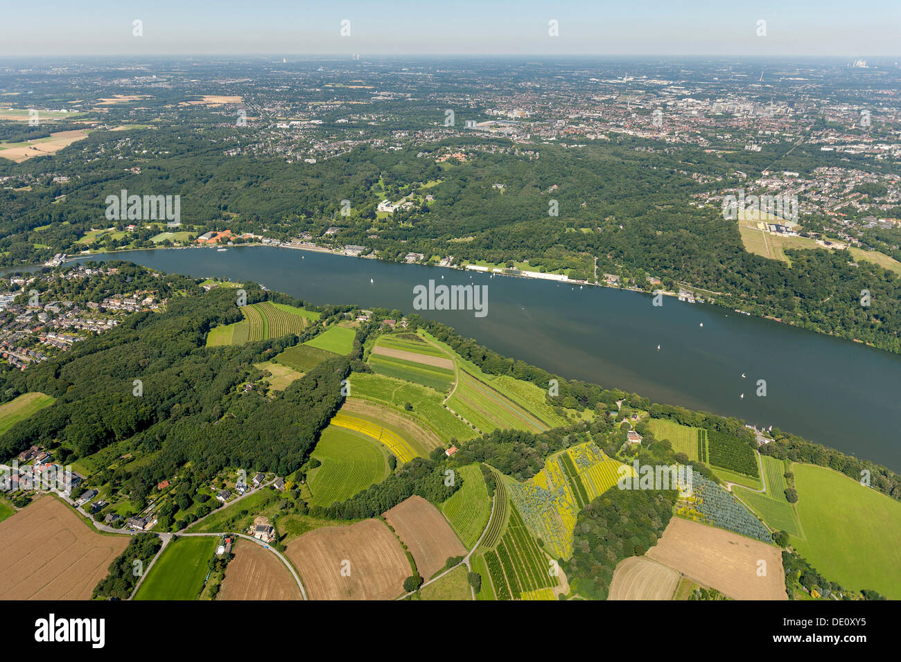 Vista aerea, Lago Baldeney, Fischlaken, Essen, la zona della Ruhr, Renania settentrionale-Vestfalia Foto Stock