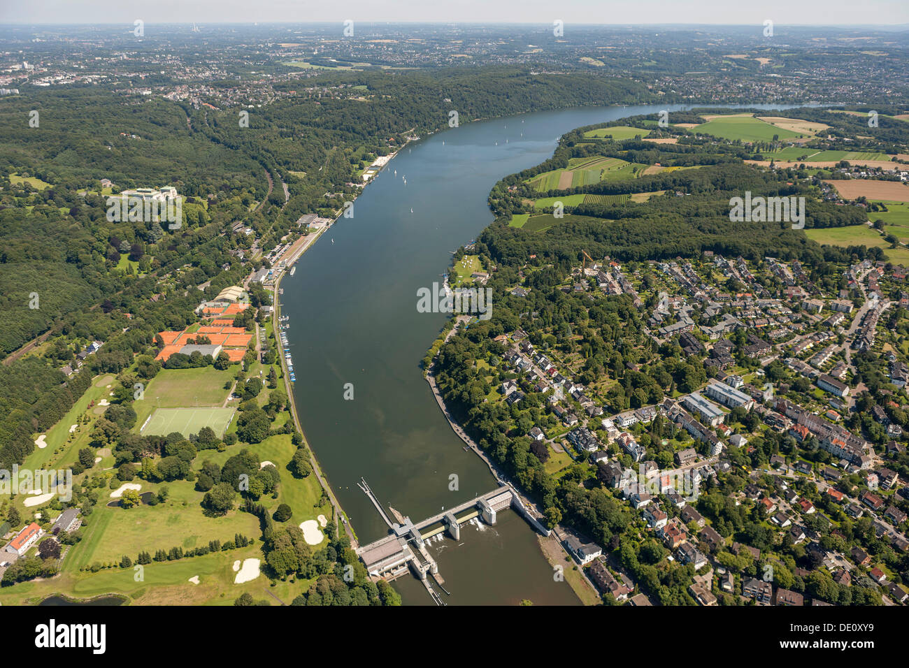 Vista aerea, Lago Baldeney, Werden, Essen, la zona della Ruhr, Renania settentrionale-Vestfalia Foto Stock