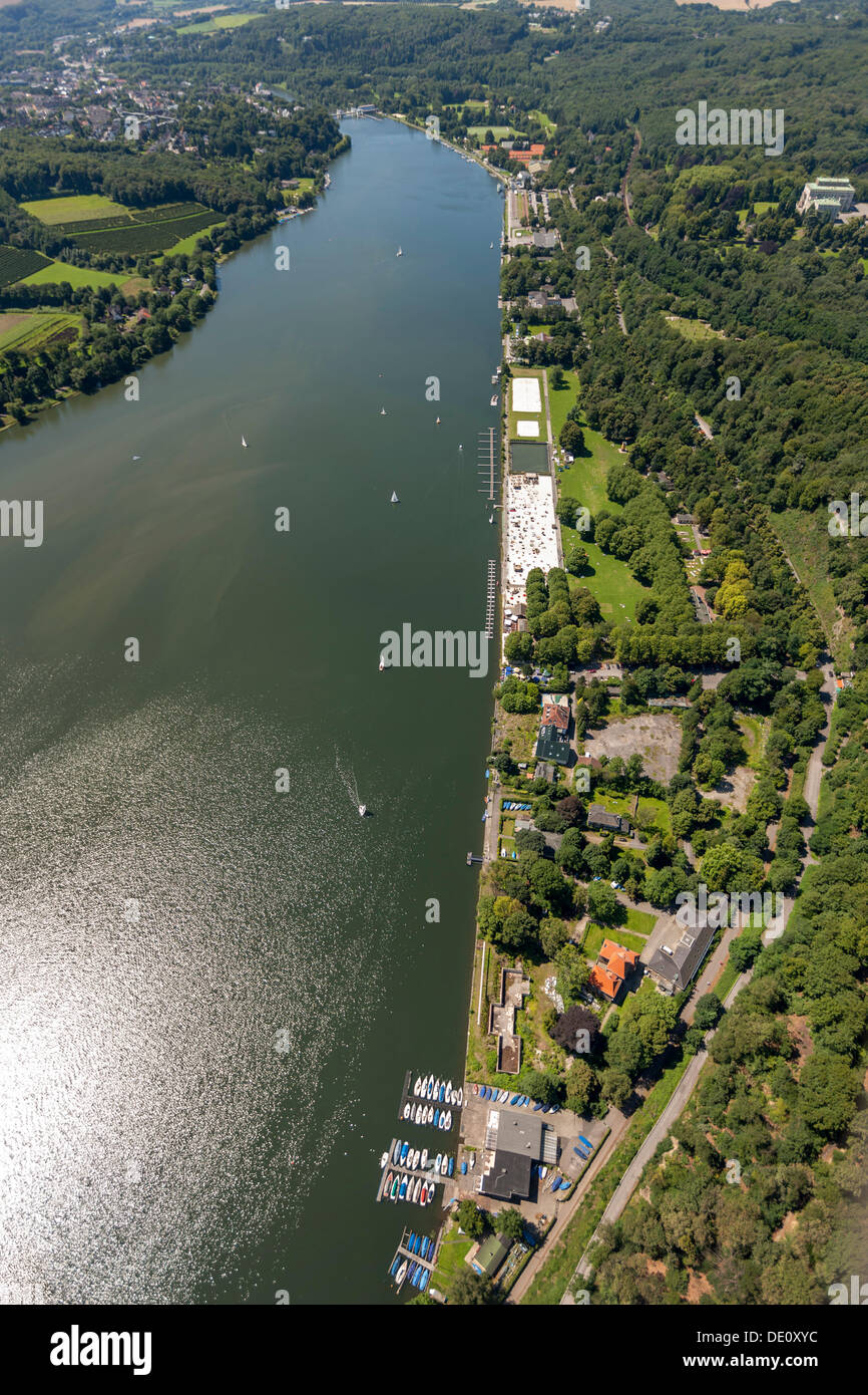 Vista aerea, Seaside Beach Baldeney GmbH, riva settentrionale del Lago Baldeneysee, Essen e la regione della Ruhr, Renania settentrionale-Vestfalia Foto Stock
