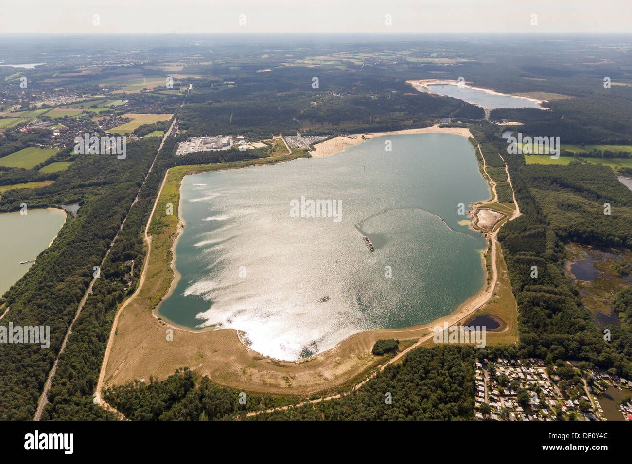 Vista aerea, balneazione, Lago Silbersee vicino a Haltern, regione della Ruhr, Renania settentrionale-Vestfalia Foto Stock