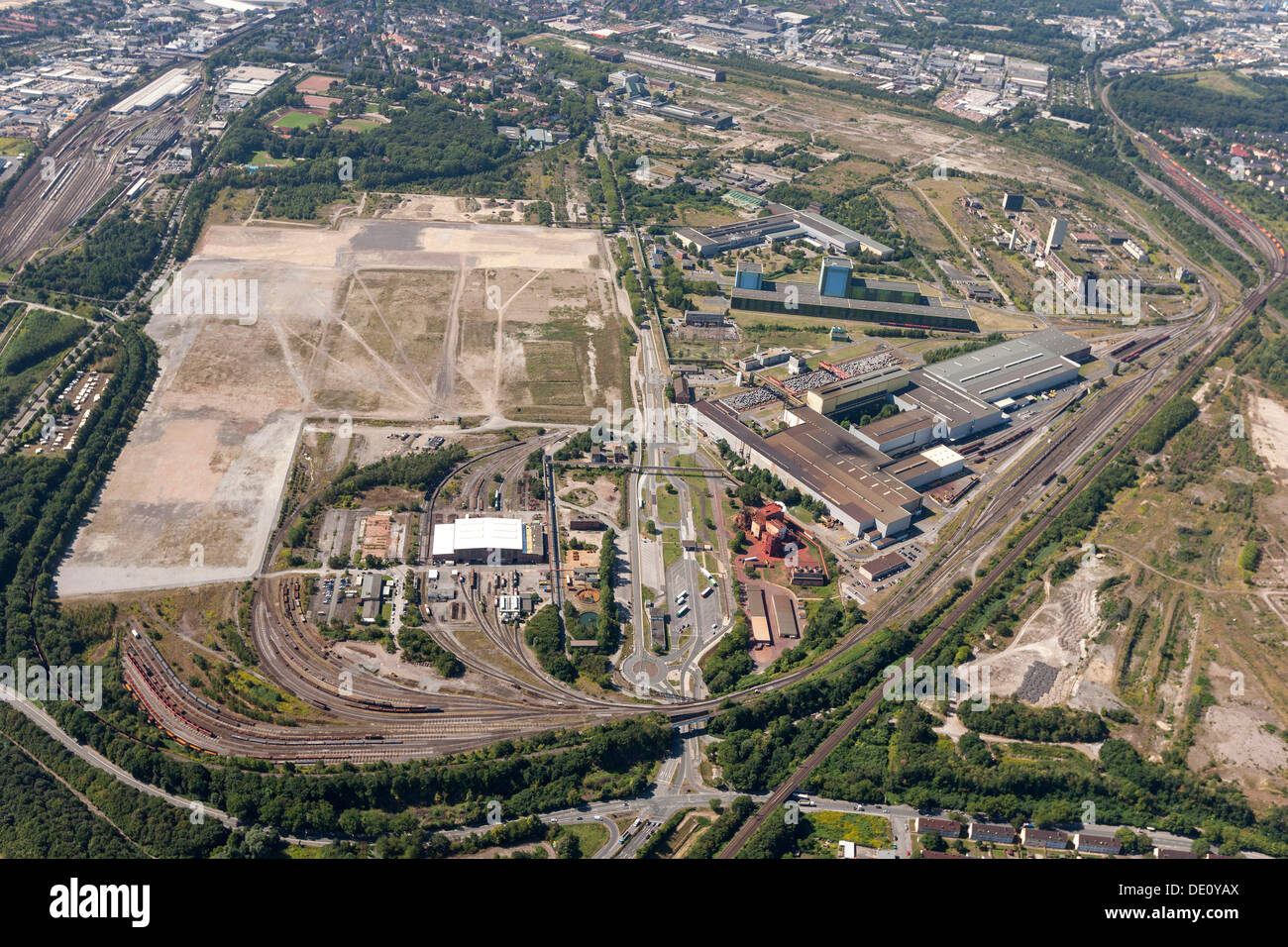 Vista aerea, industriale wasteland, ThyssenKrupp Logistik, Hoesch-zona, Dortmund, la zona della Ruhr, Renania settentrionale-Vestfalia Foto Stock