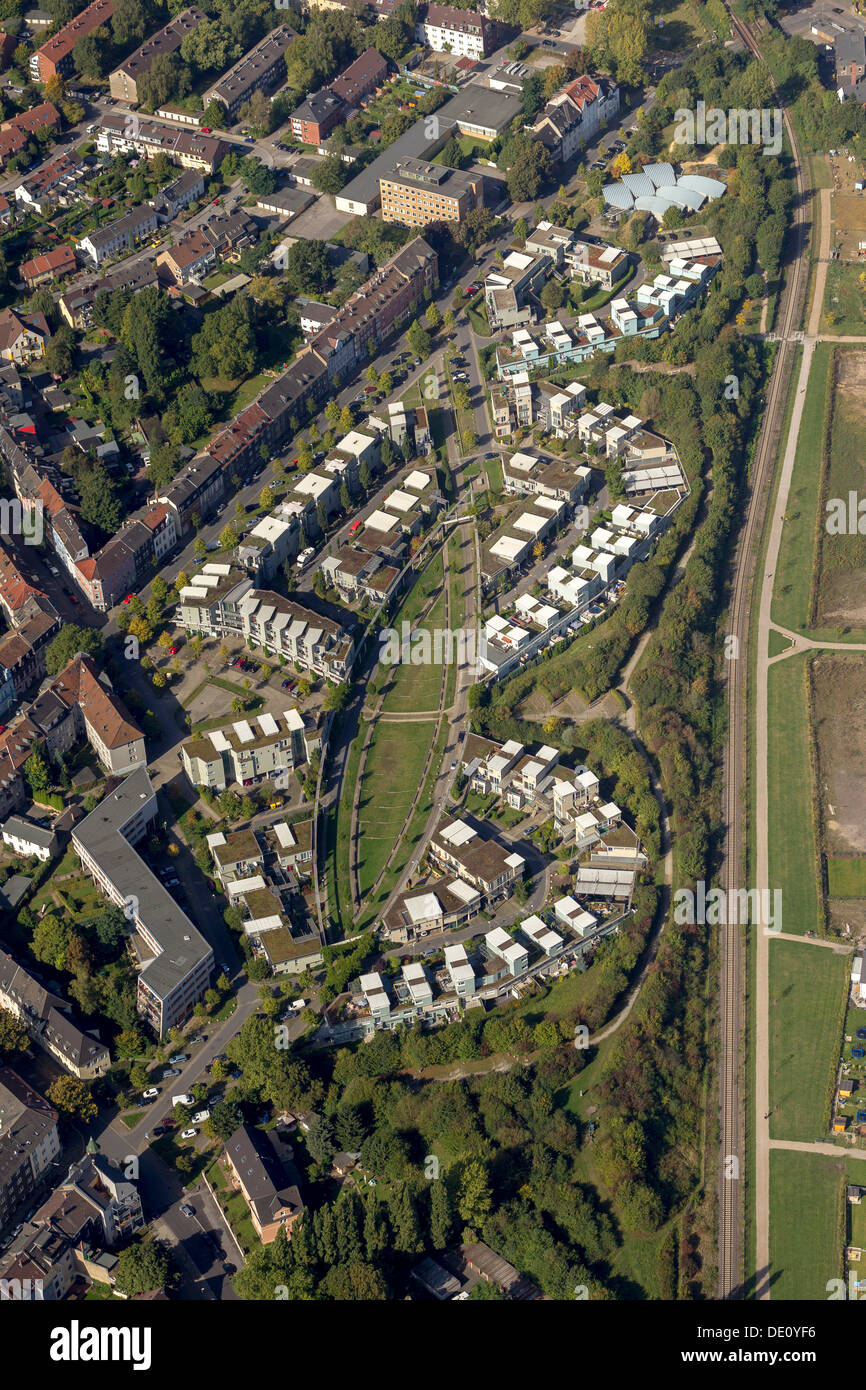 Vista aerea, area di sviluppo, IBA-Emscherpark, area Kueppersbuschgelaende, Gelsenkirchen, zona della Ruhr, Renania settentrionale-Vestfalia Foto Stock