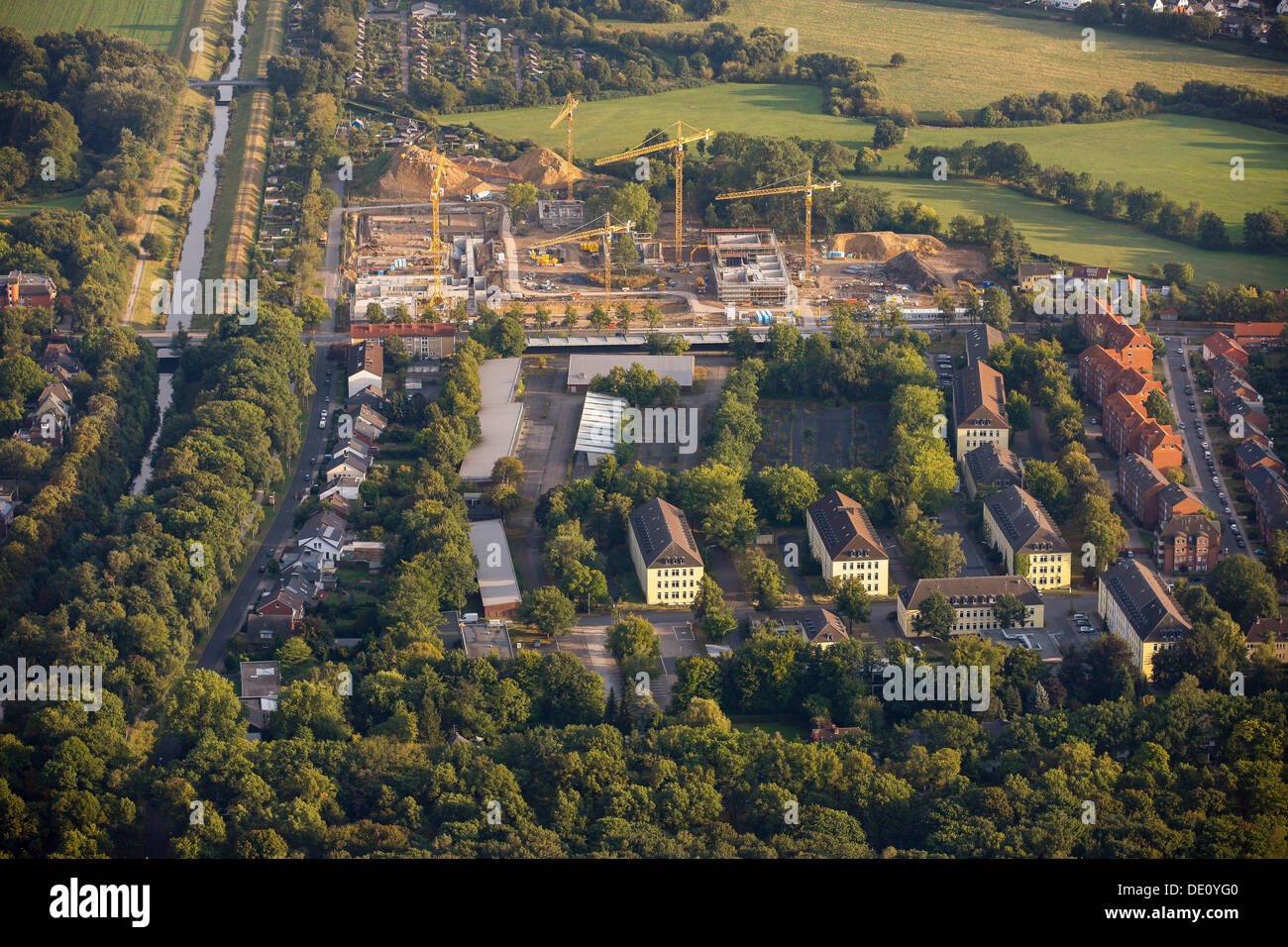 Vista aerea, Hochschule Hamm-Lippstadt university, sito in costruzione di Hamm HSHL Campus, Hamm, la zona della Ruhr Foto Stock