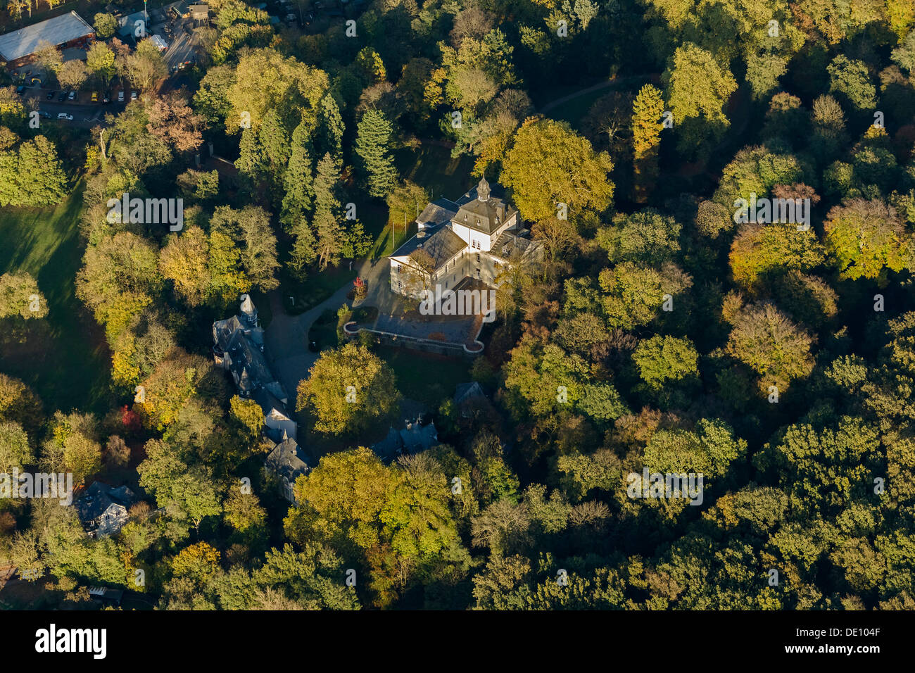 Vista aerea, Schloss Eller Palace, Eller House e giardini, Duesseldorf, Renania, Renania settentrionale-Vestfalia Foto Stock